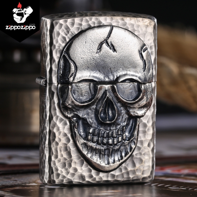 Zippo Chính Hãng Màu Bạc Hình Khối Hộp Sọ Lớn