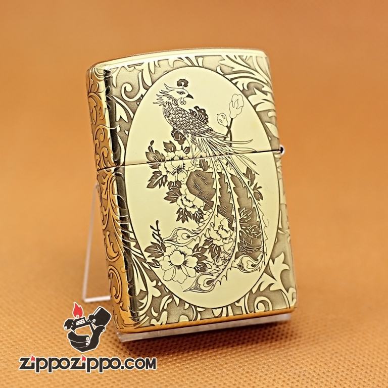 Zippo Chính Hãng Đồng Si Bóng Khắc Phượng Hoàng 2 Mặt