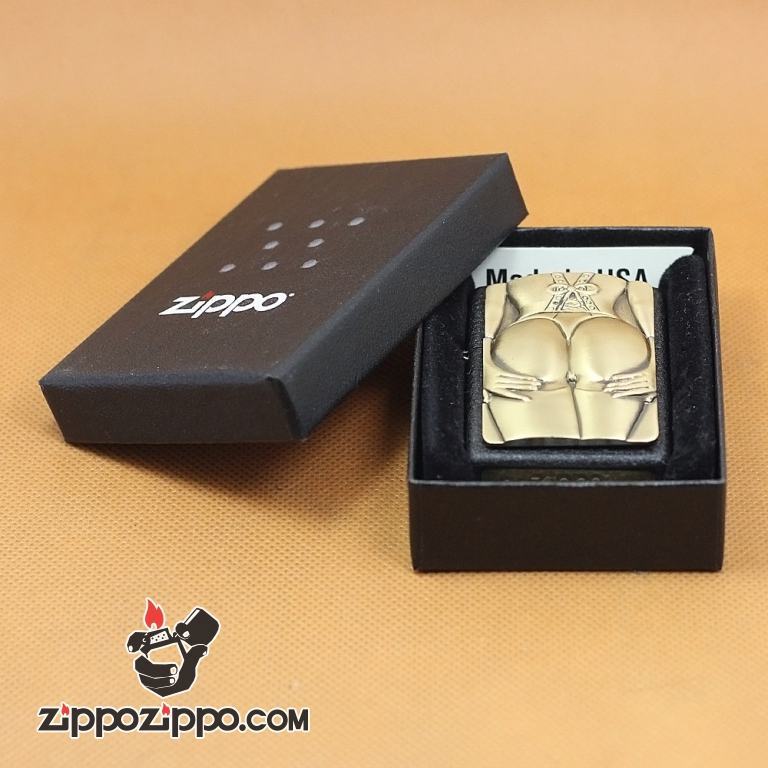 Zippo Chính Hãng Phiên Bản Châu Âu Màu Đen Sần Vỏ Trước Đúc Hình Cô Gái Sexy