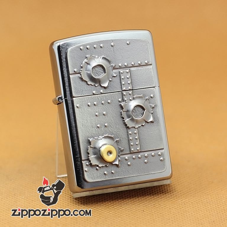 Zippo Chính Hãng Phiên Bản Châu Âu Hình Viên Đạn Găm Vào Thép