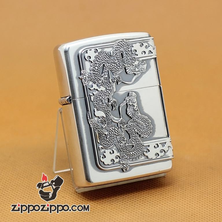 Zippo Chính Hãng Màu Bạc Vỏ Rồng Bao Quanh 3 Mặt