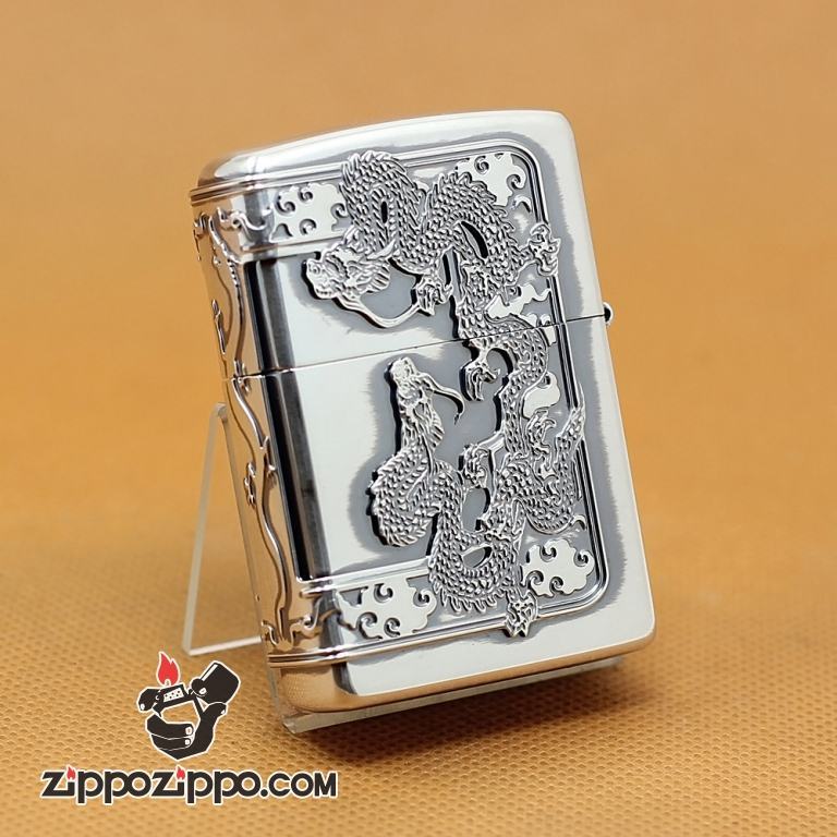 Zippo Chính Hãng Màu Bạc Vỏ Rồng Bao Quanh 3 Mặt