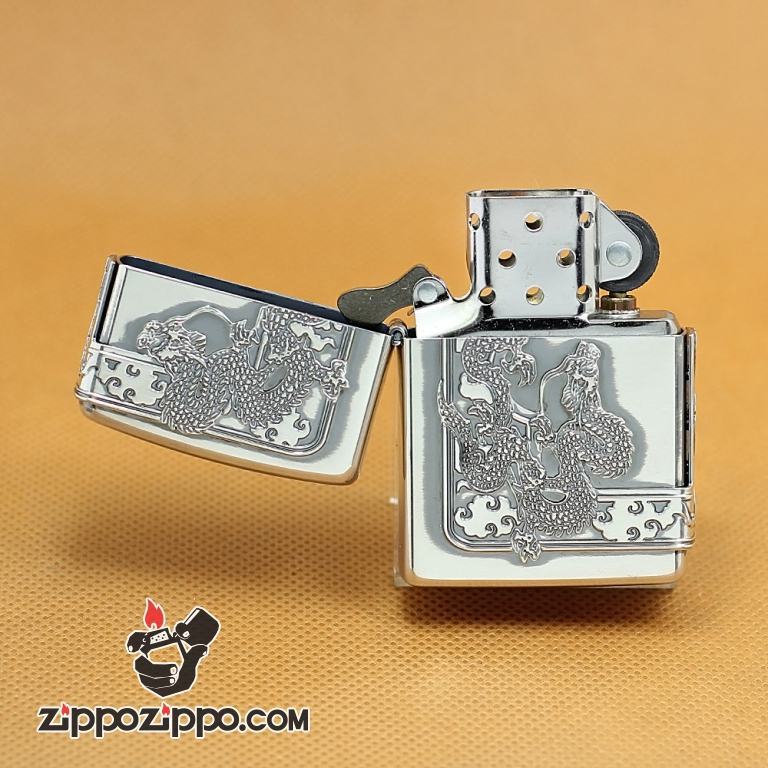 Zippo Chính Hãng Màu Bạc Vỏ Rồng Bao Quanh 3 Mặt