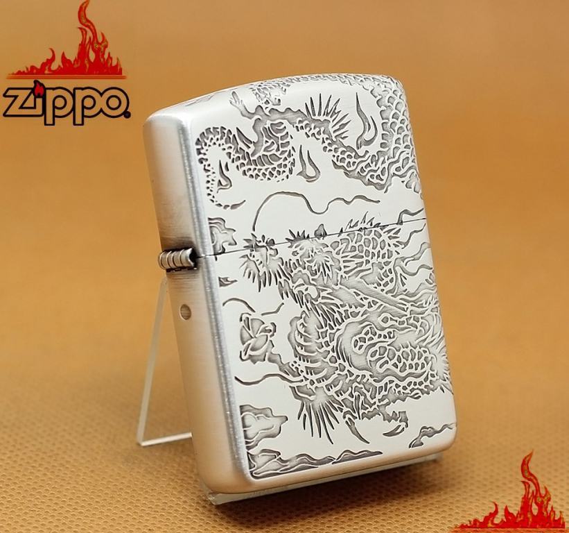 Zippo Chính Hãng Bạc Khắc Rồng Mặt Trước Và cạnh bên Vỏ Dày Armor