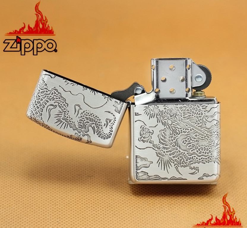 Zippo Chính Hãng Bạc Khắc Rồng Mặt Trước Và cạnh bên Vỏ Dày Armor