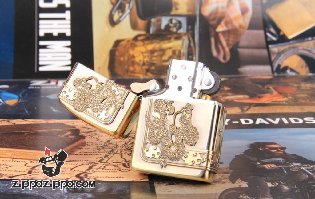 Zippo Chính Hãng Vỏ Đồng Rồng Bao Quanh 3 Mặt