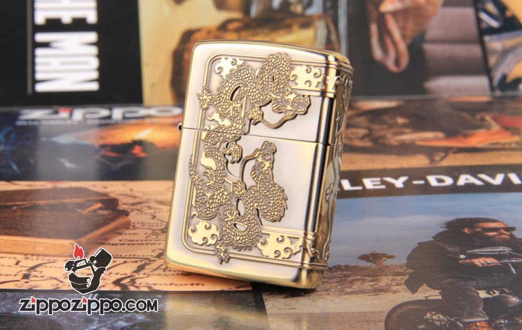 Zippo Chính Hãng Vỏ Đồng Rồng Bao Quanh 3 Mặt