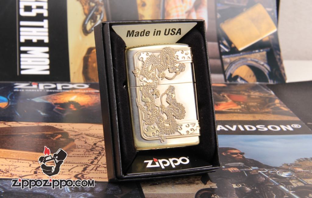 Zippo Chính Hãng Vỏ Đồng Rồng Bao Quanh 3 Mặt