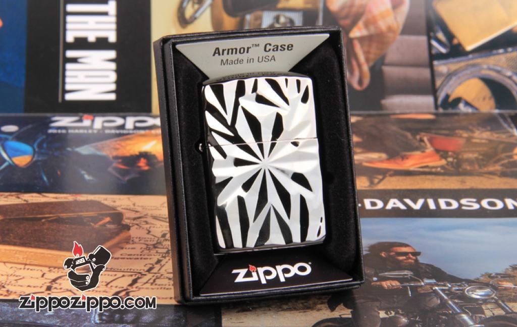 Zippo Chính Hãng Màu Xám Vỏ Dập Nổi Họa Tiết Đá Thạch Anh