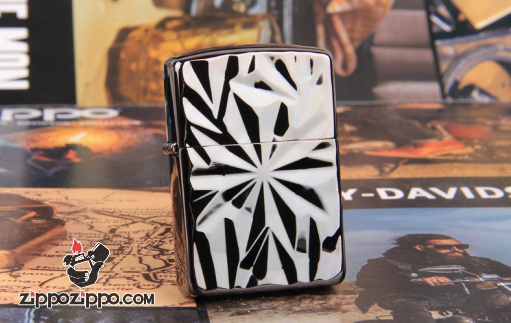 Zippo Chính Hãng Màu Xám Vỏ Dập Nổi Họa Tiết Đá Thạch Anh