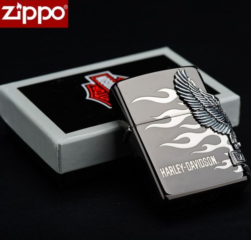 Zippo Chính Hãng Harley Davidson Màu Xám Hình Khối Chim Ưng Bên Sườn