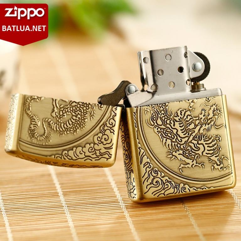 Zippo Chính Hãng Đồng Khắc Họa Tiết Rồng Vằn Cùng Mây Bao Quanh Vỏ Dày