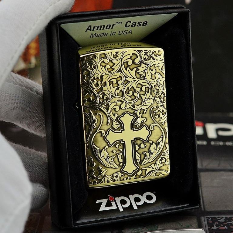 Zippo Chính Hãng Đồng  Khắc Hoa Văn Arab Xung Quanh Thánh Giá Phiên Bản Amor