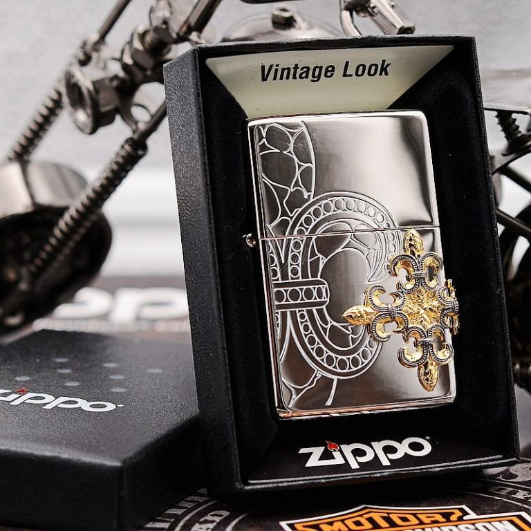 Zippo Chính Hãng Phiên Bản Hàn Quốc Trạm Khắc Tinh Tế Màu Bạc