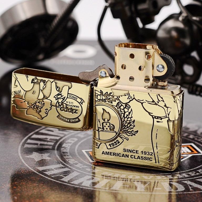 Zippo Chính Hãng Genuine đồng nguyên chất xung quanh cô gái chạm khắc cổ điển