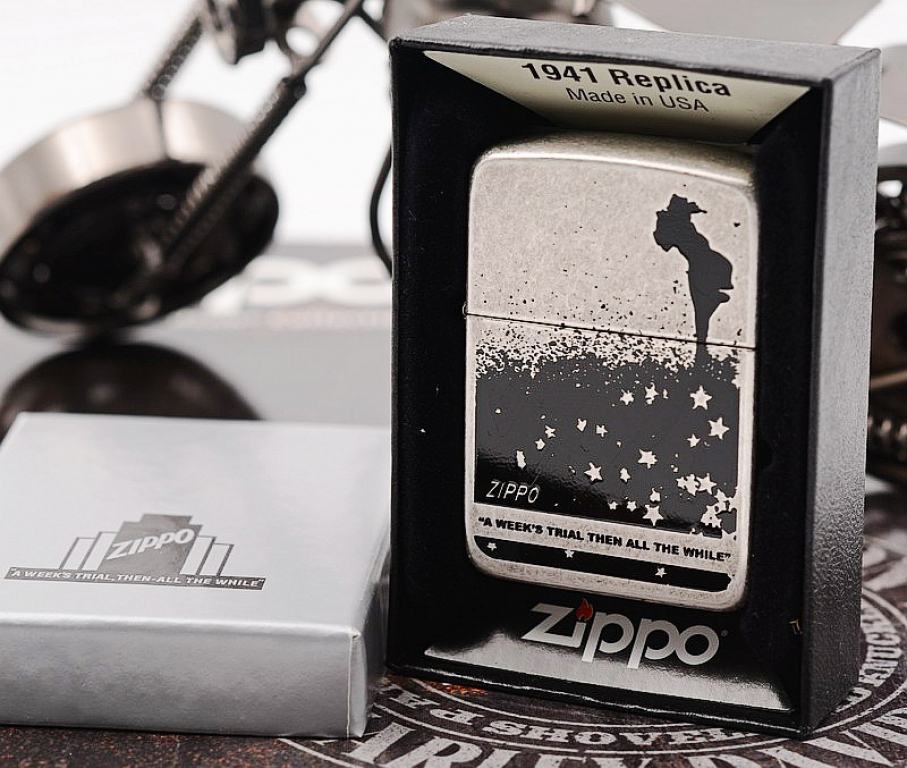 Zippo Chính Hãng Phiên Bản Hàn Quốc Bạc Cổ 1941 Khắc Của Cô Gái Gió