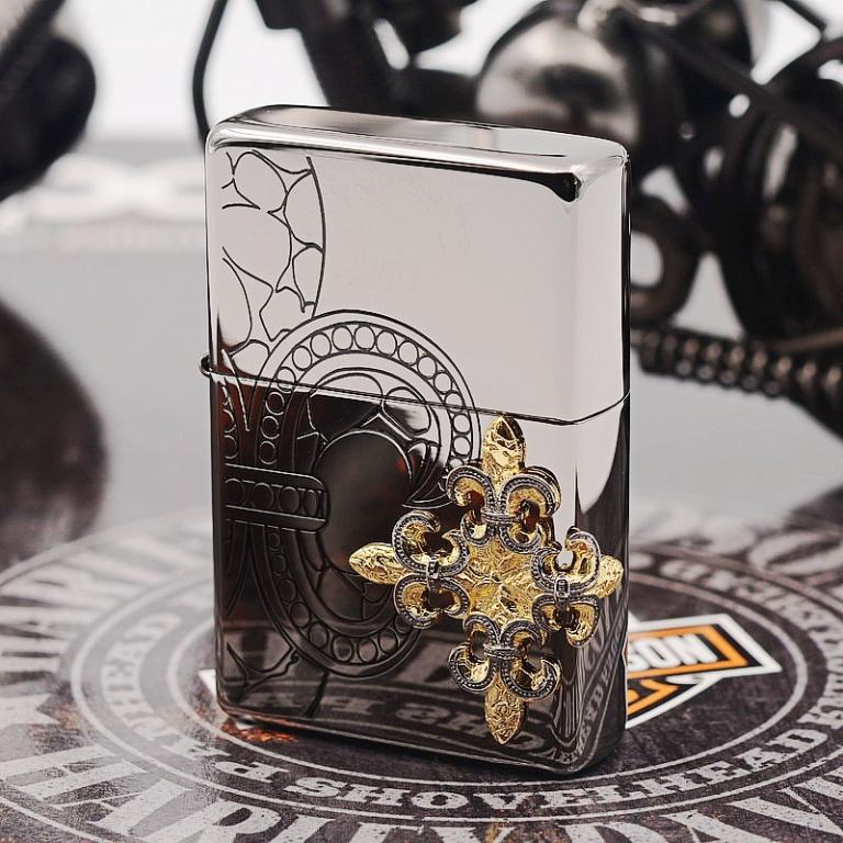 Zippo Chính Hãng Phiên Bản Hàn Quốc Trạm Khắc Tinh Tế Màu Đen Bóng