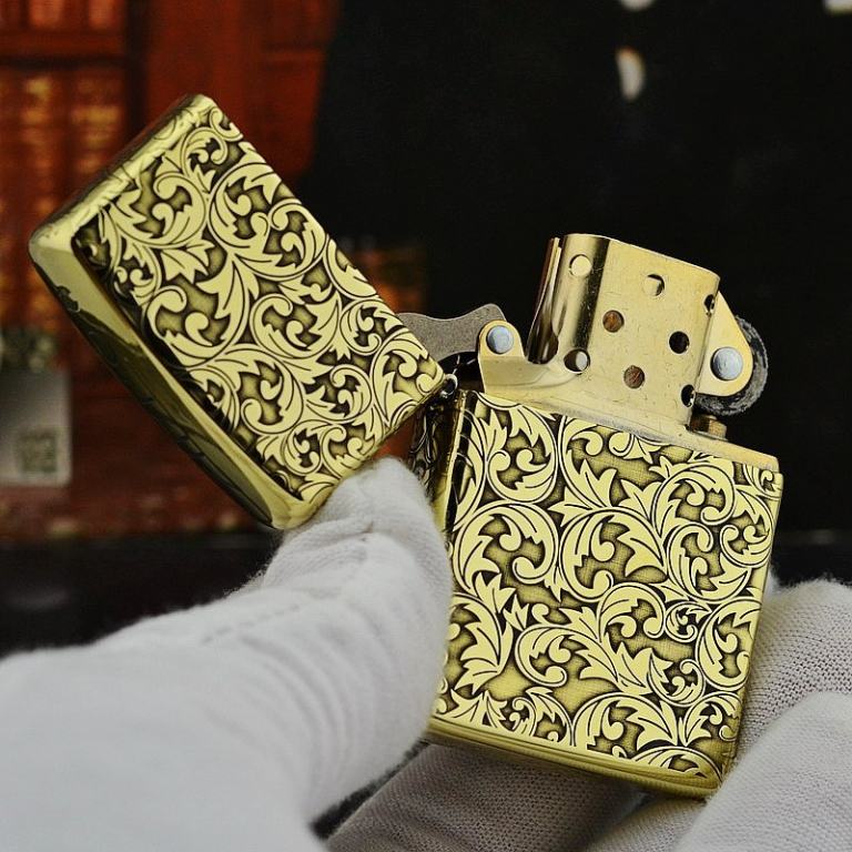 Zippo Chính Hãng Đồng Bóng Khắc Hoa Văn 5 Arabesque G9 vỏ dày