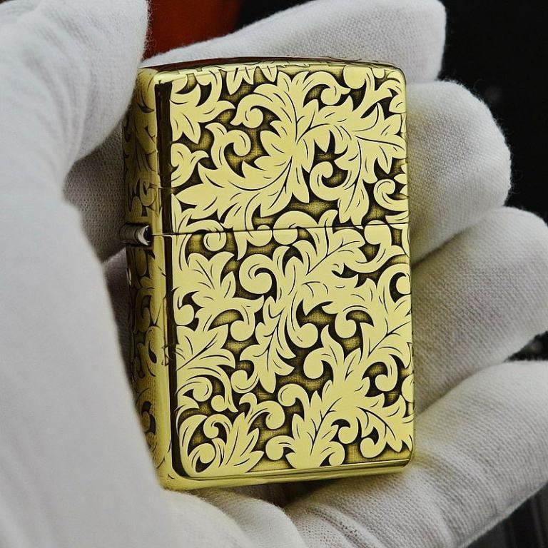 Zippo Chính Hãng Đồng Khắc Họa Tiết Arabesque Hoa văn tròn