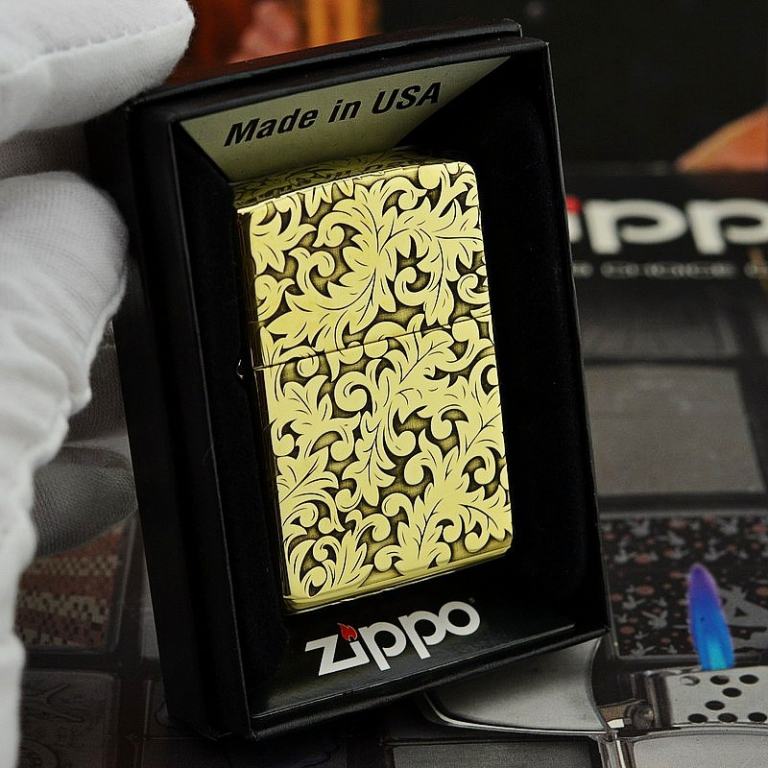 Zippo Chính Hãng Đồng Bóng Khắc Hoa Văn 5 Arabesque G9 vỏ dày