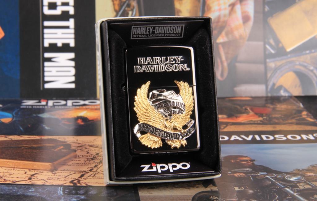 Zippo Chính Hãng Đen Harley Davidson Chim Ưng Mạ Vàng Live To Ride