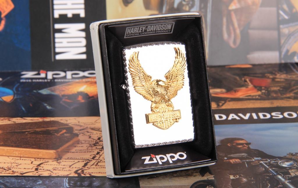 Zippo Chính Hãng Bạc Biểu Tượng Chim Ưng Harley Davidson Mạ Vàng