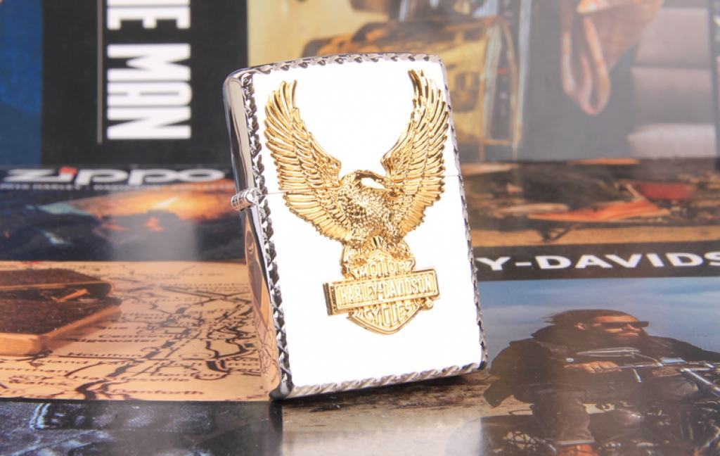 Zippo Chính Hãng Bạc Biểu Tượng Chim Ưng Harley Davidson Mạ Vàng