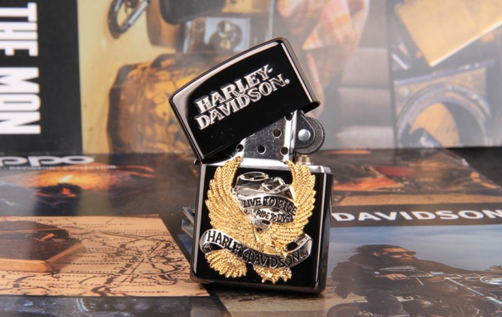 Zippo Chính Hãng Đen Harley Davidson Chim Ưng Mạ Vàng Live To Ride