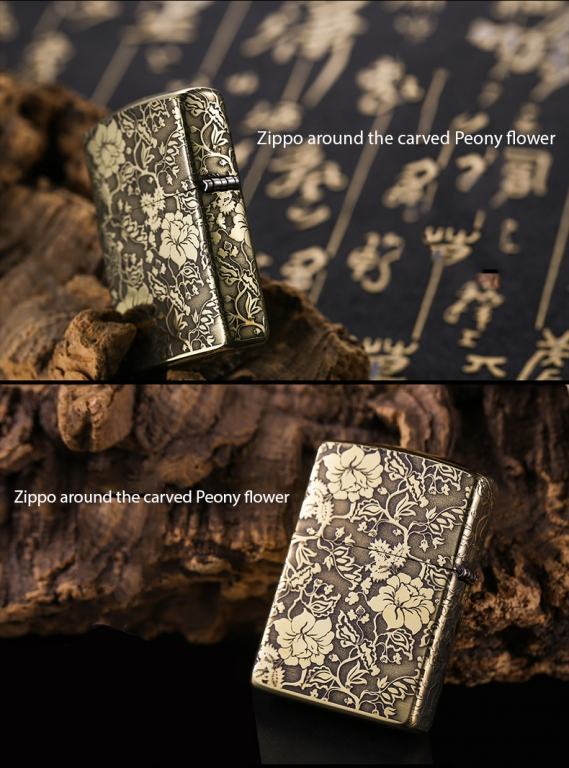 Zippo Chính Hãng Đồng Khắc Vòm Hoa Mẫu Đơn Xung Quanh