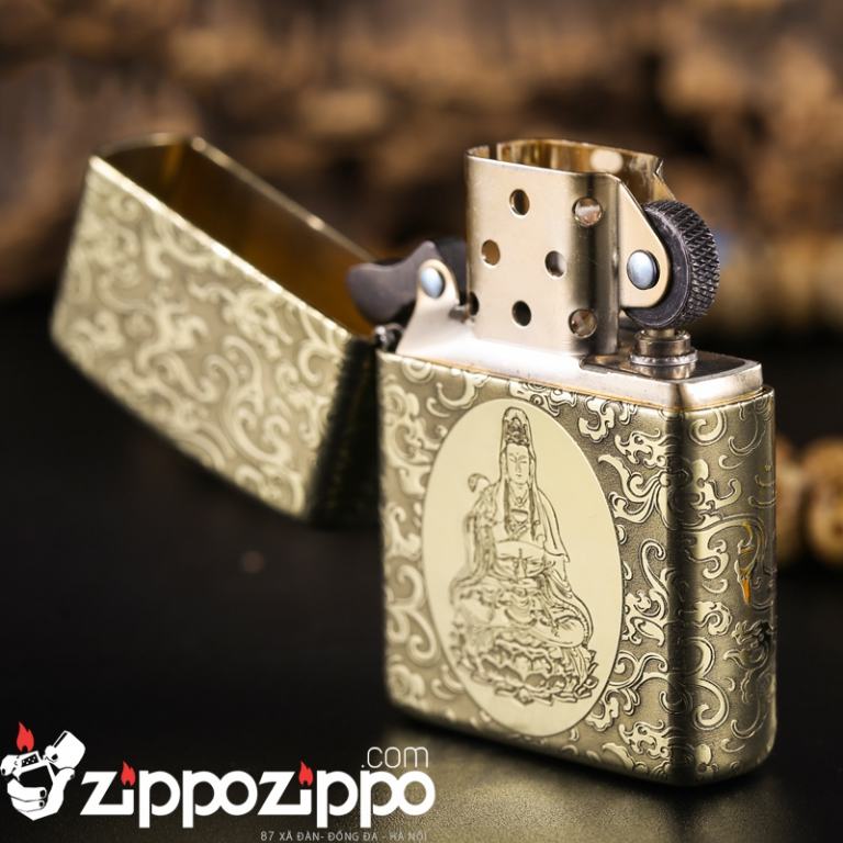 Bật lửa Zippo đồng khắc quan âm có mây bao quanh