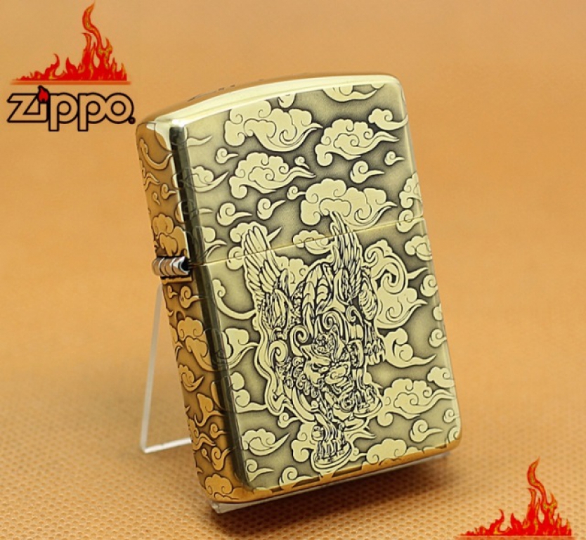 Zippo Chính Hãng Đồng Khắc Tỳ Hưu Cưỡi Mây Vỏ Dày Armor
