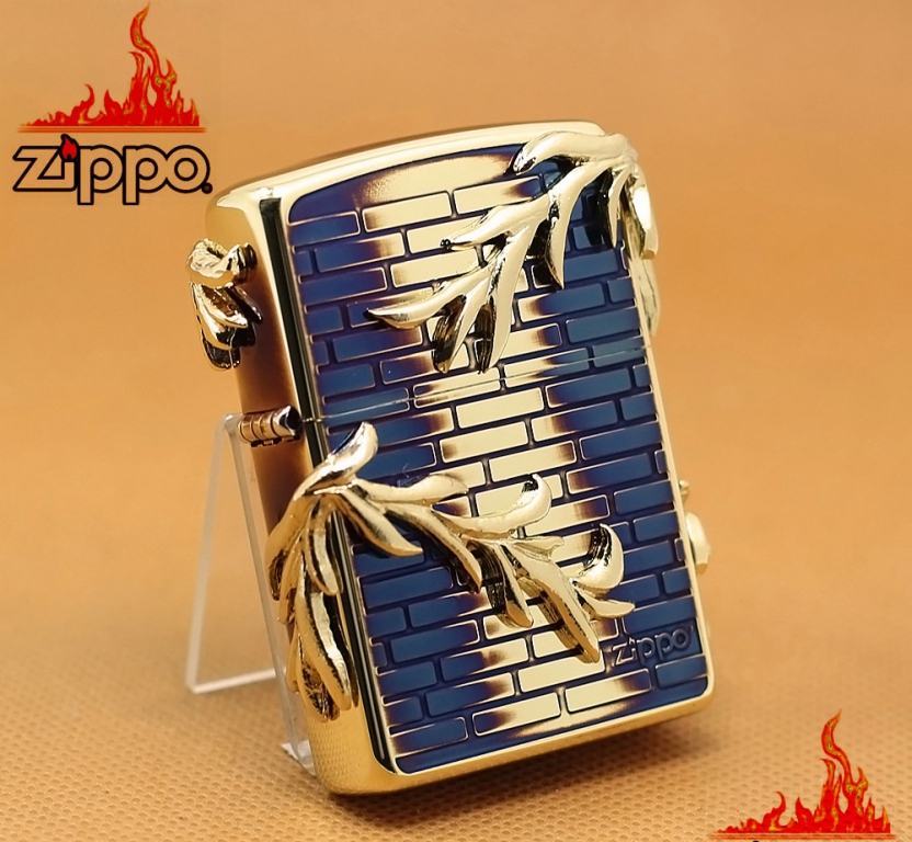 Zippo Chính Hãng Màu Vàng Đốt Đúc Hình Cành Liễu Nổi