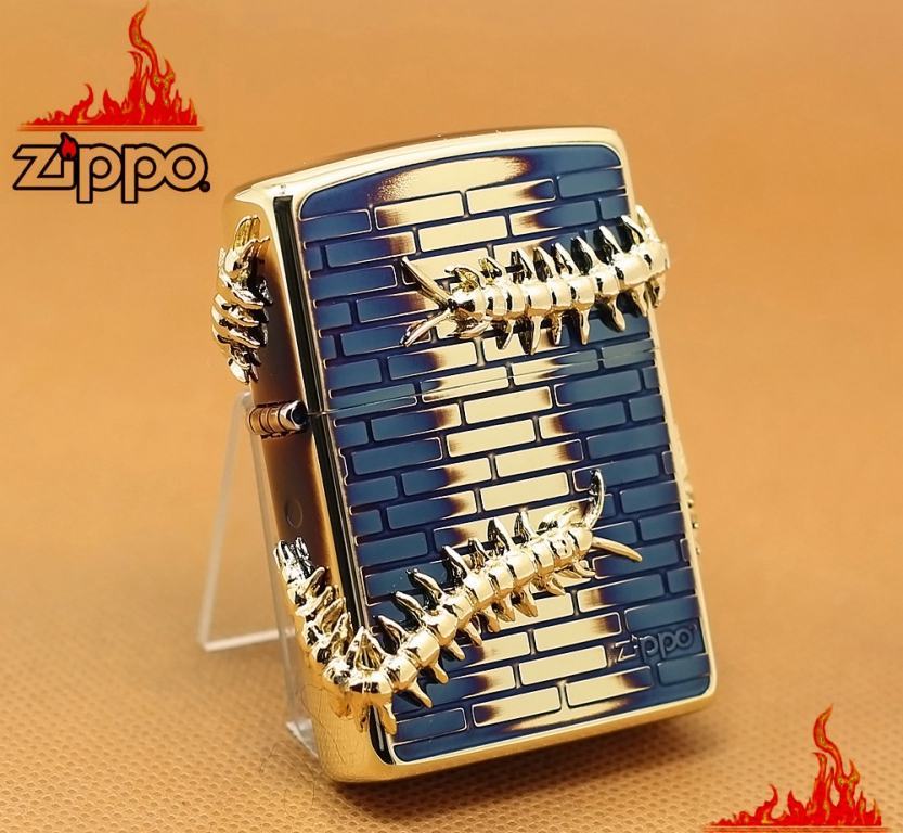 Zippo CHính Hãng Màu Vàng Đốt Hình Con Rết