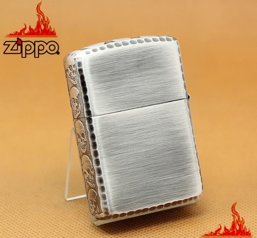 Zippo Chính Hãng Màu Bạc Khắc Đầu Lâu Quanh Viền Vỏ Dày Armor Giới Hạn