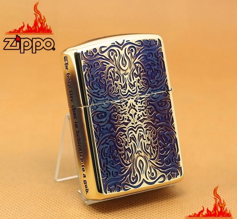 Zippo Chính Hãng Màu Vàng Đốt Khắc Thánh Giá Hoa Văn Arab Xung Quanh