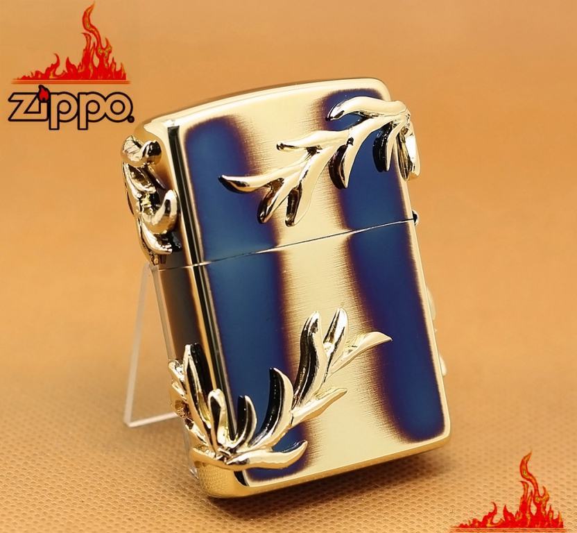 Zippo Chính Hãng Màu Vàng Đốt Đúc Hình Cành Liễu Nổi