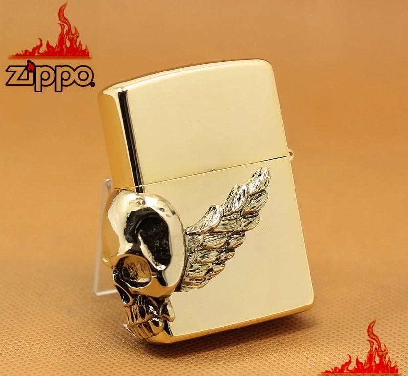 Bật lửa zippo Đầu lâu -  skull wing mạ vàng  phiên bản Limited