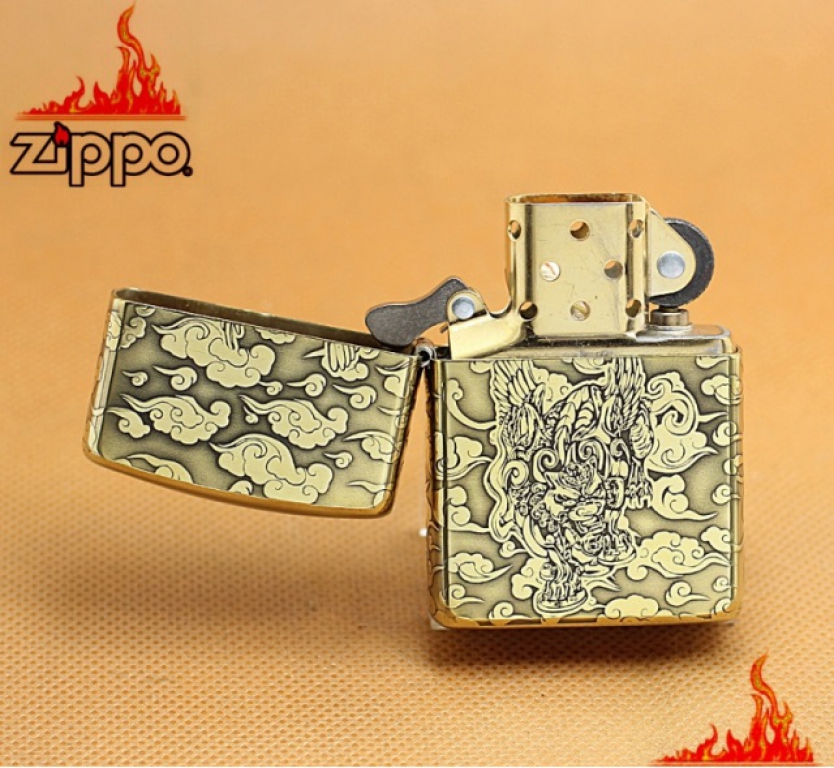 Zippo Chính Hãng Đồng Khắc Tỳ Hưu Cưỡi Mây Vỏ Dày Armor