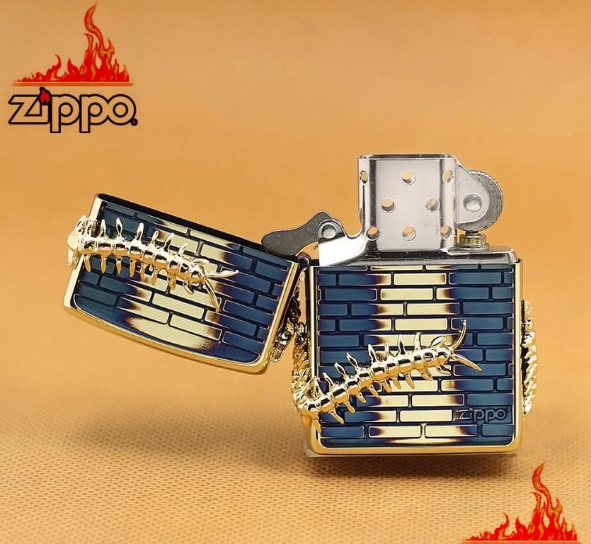 Zippo CHính Hãng Màu Vàng Đốt Hình Con Rết