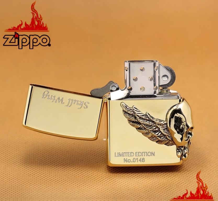 Bật lửa zippo Đầu lâu -  skull wing mạ vàng  phiên bản Limited