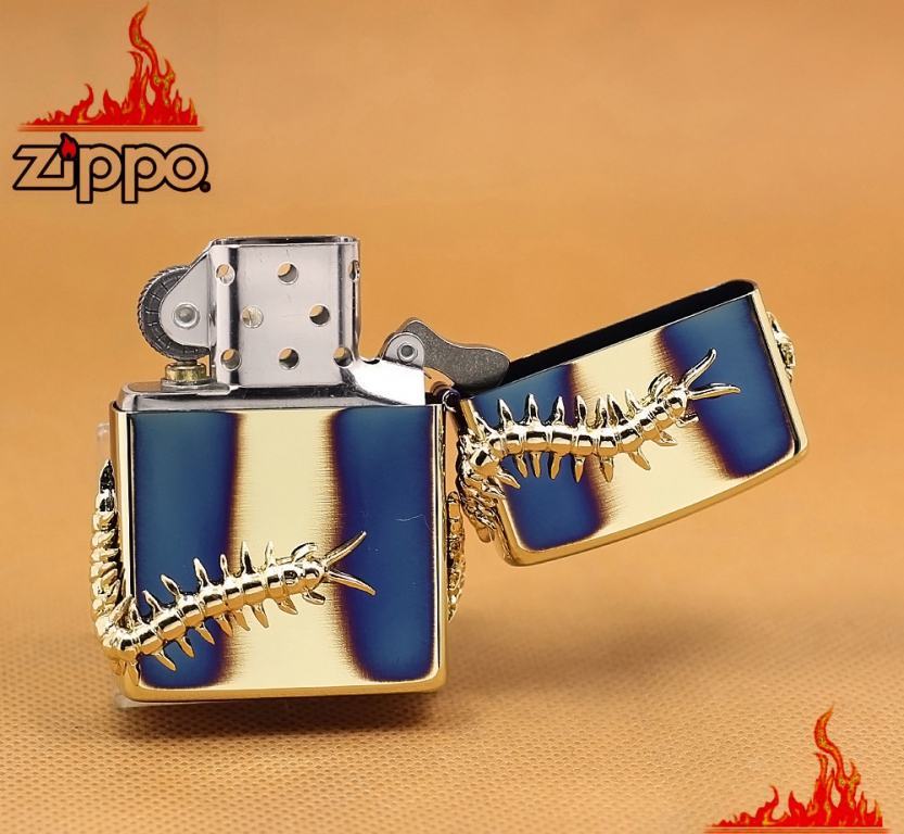 Zippo CHính Hãng Màu Vàng Đốt Hình Con Rết