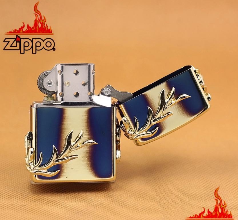 Zippo Chính Hãng Màu Vàng Đốt Đúc Hình Cành Liễu Nổi