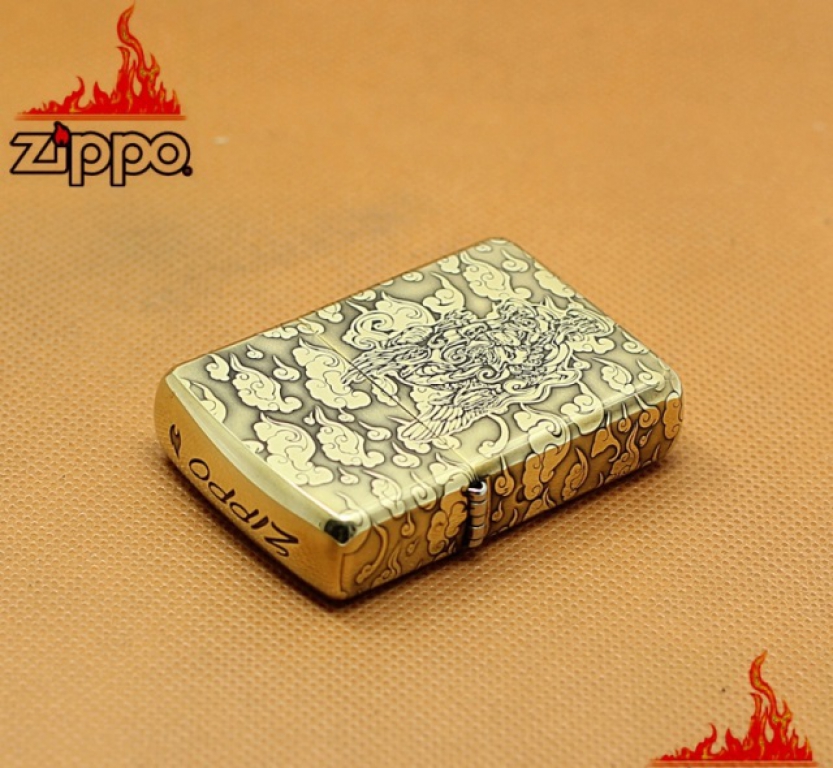 Zippo Chính Hãng Đồng Khắc Tỳ Hưu Cưỡi Mây Vỏ Dày Armor