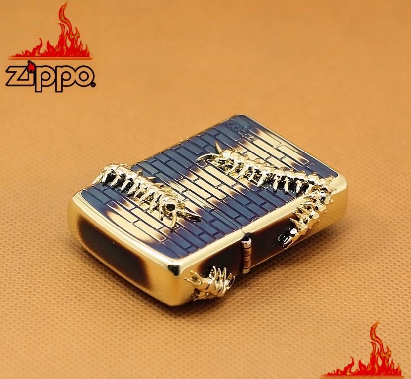 Zippo CHính Hãng Màu Vàng Đốt Hình Con Rết