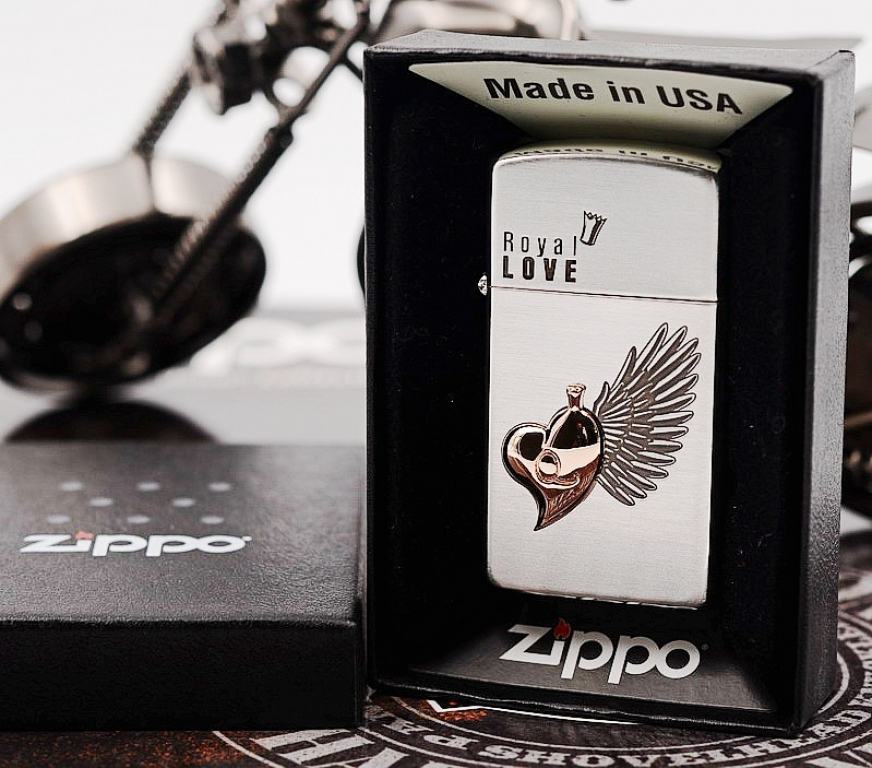 Bật lửa Zippo phiên bản Hàn Quốc trái tim có cánh Vỏ Slim