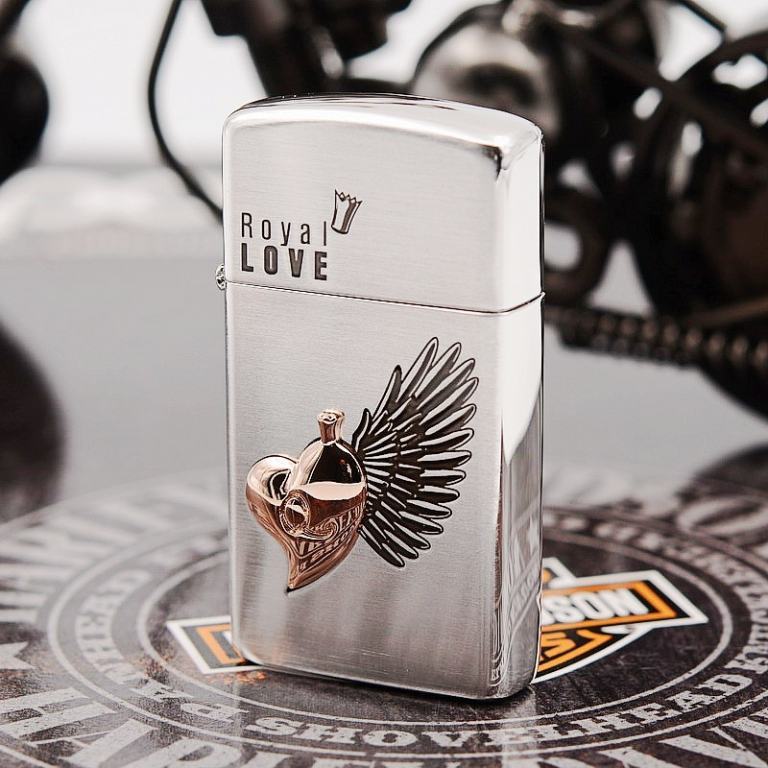 Bật lửa Zippo phiên bản Hàn Quốc trái tim có cánh Vỏ Slim