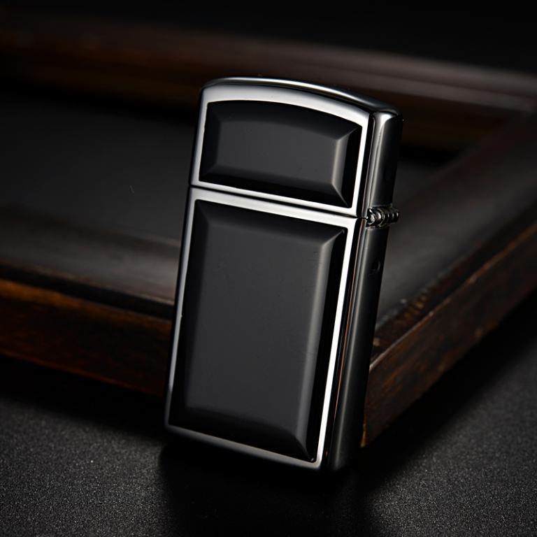 Zippo Chính Hãng Ốp Mica Đen Bản Slim