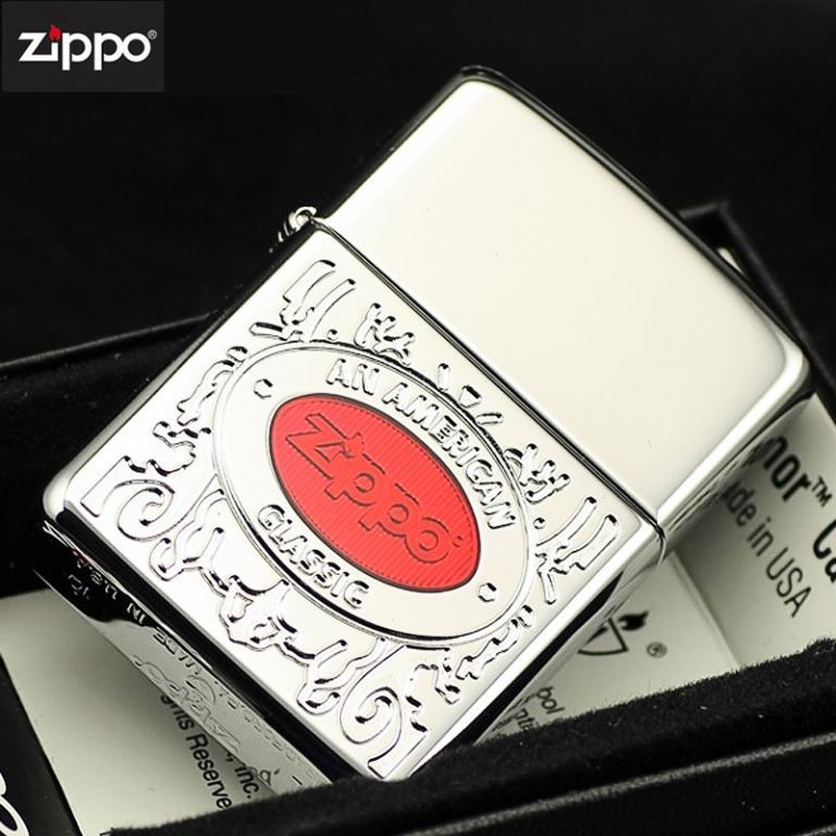 Zippo Chính Hãng Bạc Khắc Logo Zippo Đỏ Vỏ Dày