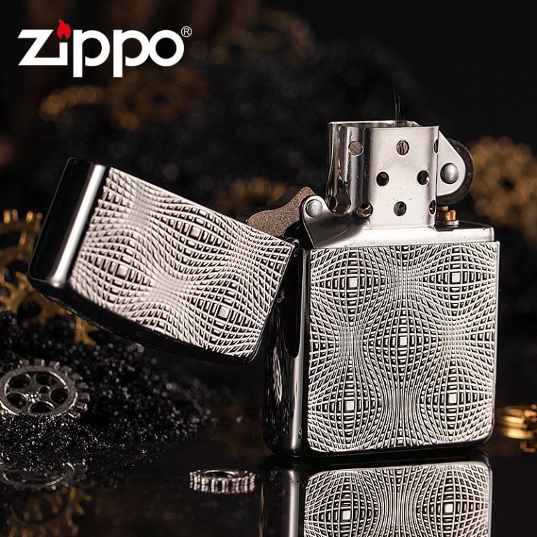 Zippo Chính Hãng Bạc Họa Tiết Kẻ Nổi 3D