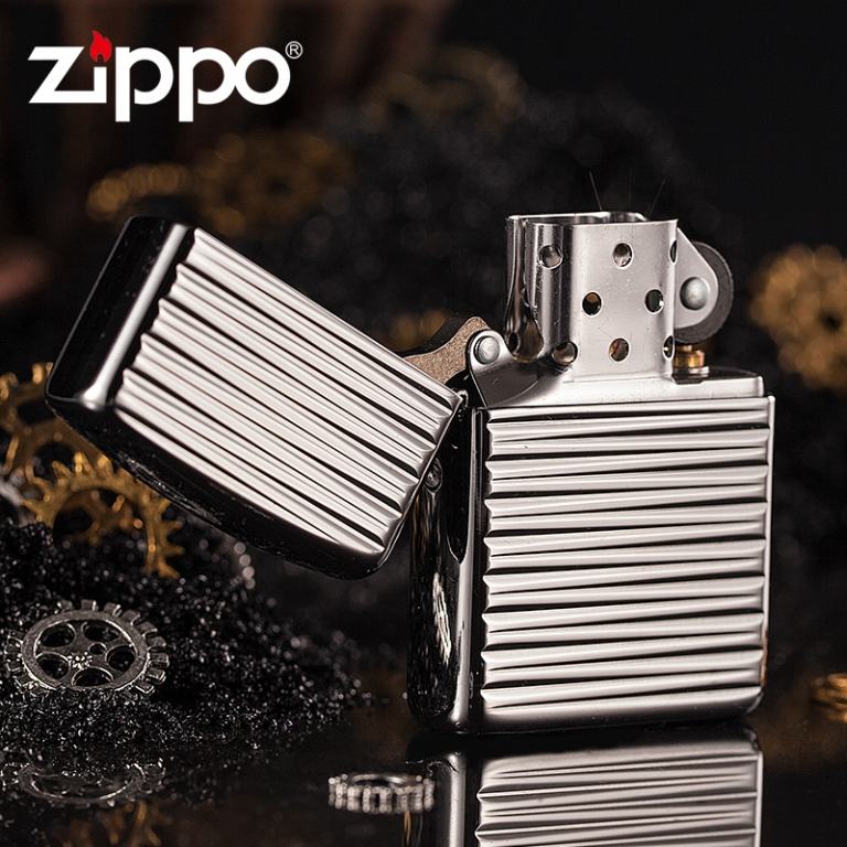 Zippo Chính Hãng Bạc Hoa Tiết Kẻ Ngang Nổi Vỏ Dày